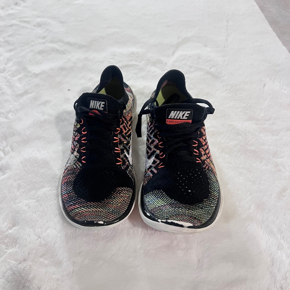 Nike‎ Free 4.0 Flyknit Running Shoes Black Multi Color Women's Sneakers